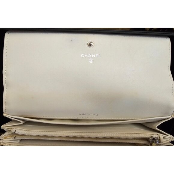 CHANEL Coco Mark Coated Tweed CC Long Wallet Zip Flap White Textured Italy +Box - Picture 16 of 16